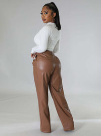 Women's Loose Wide-leg Pocket Casual Faux Leather Pants