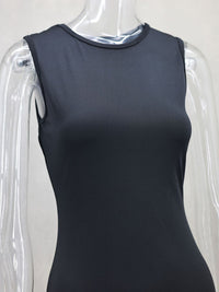 New Fashion Round Neck Sleeveless Colorblock Hollow Embroidery A-Line Long Dress
