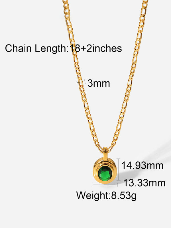 Stainless Steel GreenOval Pendant Necklace