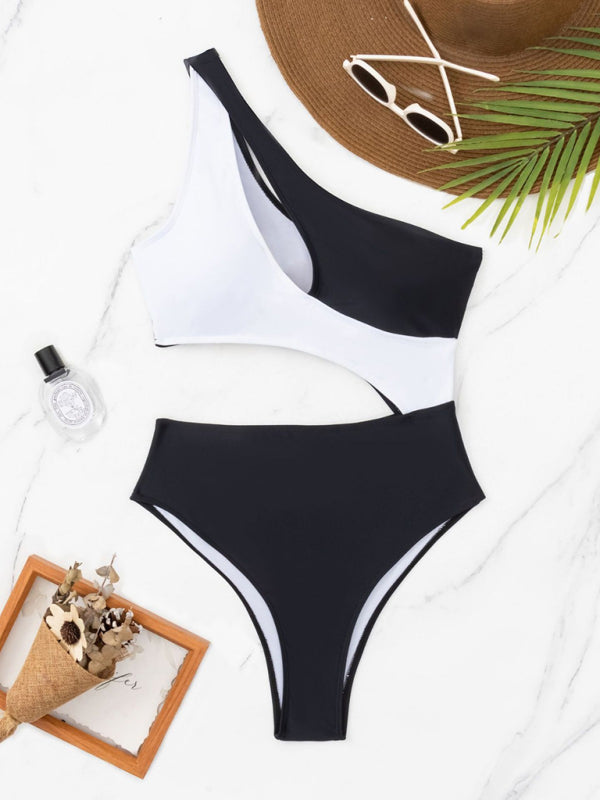 Contrasting Black and White one piece Bath suit