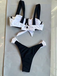 Sexy black and white suspender beach two piece bikini